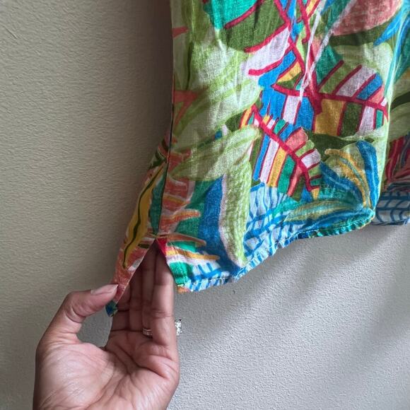 C & C California Button Up 100% Linen Shirt Bright Tropical Loose Fit Women's Lg - Picture 5 of 6